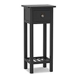 COSTWAY Slim Side Table, Acacia Wood Nightstand Sofa End Table with Drawer and Storage Shelf, Modern Narrow Tall Telephone Table Accent Tea Bedside Table for Small Spaces, No Assembly Required (Black)