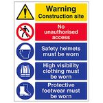 V Safety 6C018BC-S Multi Hazard Site Safety High Viz Warning Sign - Portrait - 300mm x 400mm - Self Adhesive Vinyl, Black/Blue/Red/Yellow