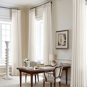 105 Inch Extra Long Boho Cream Semi Sheer Light Filtering Curtains for Living Room Custom Tall Floor to Ceiling Curtains Linen Pinch Pleated Drapes Neutral Ivory