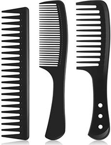 Patelai 3 Pcs Wide Tooth Detangling Hair Comb Detangling Hair Comb Hair Styling Comb Set, Carbon Fiber Cutting Comb Anti Static Heat Resistant Comb for Women Curly Straight Long Hair, Black (Classic)