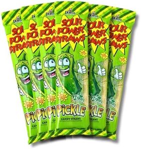 Sour Power Premium Pickle Candy Straws – The Original Sour Candy Since 1985 – 1.75 oz (Pack of 6) – Vegan, Non-GMO, Gelatin Free – Soft, Chewy, Sweet & Tart Retro Treats