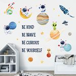 wondever Planets Outer Space Wall Stickers Be Kind Be Brave Inspirational Quote Astronaut Peel and Stick Wall Art Decals for Baby Nursery Kids Bedroom Playroom