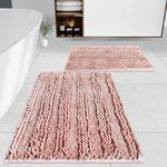 RULLENY Set 2 Piece Shaggy Bathroom Rugs, Luxury Butter Chenille Bath Room Mats Non-Slip Shower Rug Carpet Floor Mats, Super Absorbent Washable Bath Rug Sets (Dirty Pink, 31"x20"+16"x24")