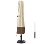 Umbrella Cover Waterproof Heavy Duty 600D Oxford Patio Umbrella Cover for 7ft to 10ft Umbrella Covers for Umbrellas Outdoor Garden Umbrellas Parasol Cover with Push Rod, Beige&Brown