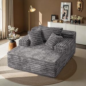 Chaise Lounge Chair Indoor, Corduroy Oversized Upholstered Boneless Sofa Bed, Deep Seat Sleeper Couch Comfy Reading Chairs, Cloud Chaises Couches for Living Room, No Assembly Required, Grey