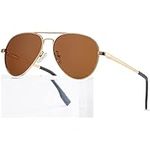 PORADAY Polarized Small Aviator Sunglasses for Adult Small Face and Junior, Metal Frame 100% UV400 Protection Lens, 52mm, Gold Frame/Brown, MM