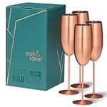 Oak & Steel - 4 Stainless Steel Champagne Flutes with Gift Box, 285 ml - Matte Rose Gold/Copper - Elegant, Solid & Unbreakable - Outdoor Parties, Picnic, Beach & Pool