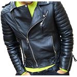 SKY LINE OCEAN Men's Leather Padded Biker Jacket (Black, Small)