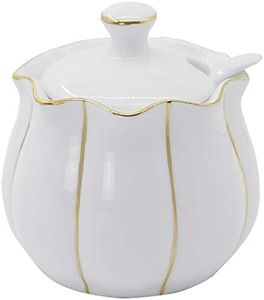 Porcelain Sugar Bowl with Lid and Spoon Kitchenexus 8.8oz/250ml Ceramic Sugar Bowl Sugar Container for Home Kitchen in Golden Edge Pumpkin Design