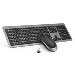 Wireless Keyboard and Mouse Set, seenda Full Size Ultra Slim Quiet USB Keyboard and Mouse QWERTY UK Layout with Numeric Keypad for Windows PC, Laptop, Computer, Black and Gray