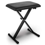 LIVIVO Height Adjustable and Folding Pro X-Frame Piano Bench with Steel Tubes, Padded Black Leather Seat and Non-Slip Feet