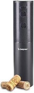 BEPER P102ACP101 Tire-bouchon électrique pour bouteilles de vin, 20W, Décapsuleur électrique rechargeable avec câble USB, Corps en plastique et lumière de fonctionnement LED, Noir