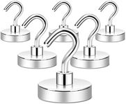 Neosmuk Magnetic Hooks Heavy Duty,Strong Magnet with Hook for Fridge, Super Neodymium Extra Strength Industrial Hooks for Hanging, Magnetic Hanger for Toolbox, Cruise, Grill(Silver,6 Pack)