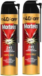 Mortein 2 in 1 Mosquito Killer & Cockroach Killer Spray - 600ml | All Insect Killer | Lemon Fragrance | 100% Kill Guarantee | Mosquito Repellent, Mosquito Spray Aerosol (Pack of 2)