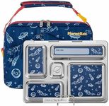 NikNesh Planet Stainless Steel Lunch Box with Bag and 5 Compartments for Adults and Kids, Space Animals Carry Bag (Mix Color)