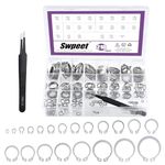 Swpeet 211Pcs 21 Sizes M4-M28mm Stainless Steel C-Clips External Circlip Snap Retaining Clip Rings with Tweezers Assortment Kit, Circlip Retainer Rings Set for Axles, Shafts and Other Moving Parts