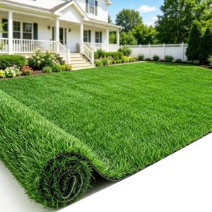 Fake Grass Artificial Turf Outdoor Indoor Use with Drainage Holes, 7x15FT
