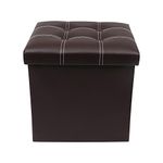 Livzing Foldable Organizer Ottomon Storage Box with Lid - Multi-Functional Collapsible Ottoman Footrest Stool - Faux Leather Cube Storage Ottoman Stool for Living Room