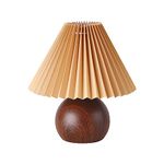 KUNJOULAM Small Pleated Table Lamp, Modern Bedside Nightstand Lamp with Coffee Lampshade, Metal Base Cute Lamp for Bedroom Living Room Home Office Decor E12 Bulb