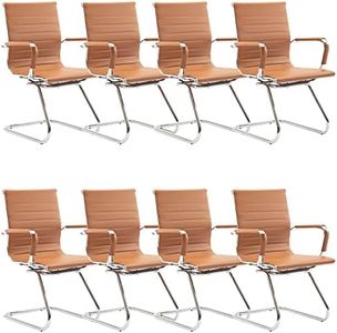 DM Furniture Office Desk Chair Set of 8,No Wheels PU Leather Computer Chairs Mid Back Guest Chairs with Seld Base for School/Reception/Conference/Waiting Room,Terracotta