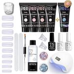 THR3E STROKES Professional Poly Gel Nail Kit with U V Light Starter Kit, 6 Pcs Builder Gel Nail Extension Kit for Beginners with Everything Nail Art DIY (SAPPHIRE KIT)