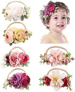 Cinaci 6 Pack Delicate Rose Flower Nylon Headbands Floral Bows Headband Super Stretchy Hair Bands Fancy Headpieces Tiara Crown Accessories Bulk for Baby Girls Newborns Infants Toddlers Kids