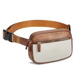 WESTBRONCO Fanny Packs for Women, Fashion Waist Packs with Adjustable Strap, PU Leather Belt Bag with Multi-Pockets, Small Crossbody Purse, Brown & Beige, Small