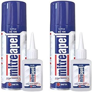 MITREAPEL CA Glue with Activator (2 x 0.80 oz - 2 x 3.30 fl oz.) - CA Glue for Woodworking - Cyanoacrylate Glue and Activator Spray - Crazy Glue, Super Glue for Crafts and DIY Projects - (2 Pk)