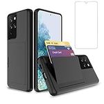 Asuwish Phone Case for Samsung Galaxy S21 Ultra Glaxay S21ultra 5G with Tempered Glass Screen Protector Cover and Credit Card Holder Stand Slim Hybrid Cell Gaxaly 21S S 21 21ultra G5 Women Men Black