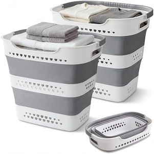 2 Pcs 42L Collapsible Laundry Baskets- Foldable Laundry Basket with Handles, Sturdy Plastic Pop Up Laundry Hamper, Space Saving Storage Container for Wet/Dry Use, Ideal for Home, Dorm, Apartment Grey