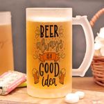 Gathari Printed Beer Mug with Handle Beer is a Good Idea Funny Quotes | Beer Mug for Freezer | Gift - White 16oz [470ml] (Beer is a Good Idea)