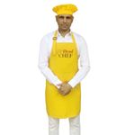 Switchon Polyester Printed Free Size Chef's Cooking Kitchen waterproof Apron with Chef's Cap- Head chef (Yellow)