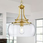 WUZUPS Chandelier Rustic Farmhouse Industrial Round Ceiling Pendant LED Light Fixture with Clear Glass Shades for Dining Room Kitchen Island Foyer Entryway, H 43 x W 34, E27 Base, Brushed Gold