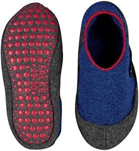 FALKE Unisex Kids Cosy Slipper Slipper Socks Anti-Slip Nubs Printed On Sole Improved Grip Thick Comfortable Warm Full Inner Plush Breathable Climate-Regulating Odour-Neutralising Wool 1 Pair, Blue