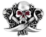 Dual Blade Pirate Skull Design Cowboy Belt Buckles