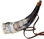 Viking War Horn - 16" Genuine Ox-Horn Battle Trumpet - Premium Hand Engraved BOAT Horn Viking Norse Cattle Ancient Horn Bugle Hunting Tool BATTLE HORN BLOWING HORN VIKING BUGLE HORN With Wooden Stand