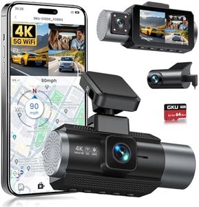 GKU 4K 3 Channel Dash Cam Front and Rear Inside, 3" IPS Screen, 5.8GHz WiFi Dash Camera for Cars, Built-in GPS, G-Sensor, 64GB Card Included, 24H Park Mode