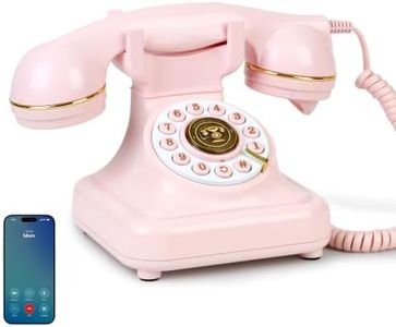 Bluetooth Rotary Landline Phone, Retro Bluetooth Home Phone, Vintage Old Fashioned Telephone with Speakerphone & Volume Control, Wireless Rechargeable Telephone for Bedroom, Home & Office，Pink