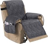 Luxury Velvet Plush Large Width Recliner Chair Cover with Straps Three Pockets, Dog Couch Covers for Armchair Seat Width Up to 28", Living Room Slipcover, Corner Sofa Protector (Grey)