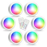 PURSNIC Under Cabinet Lights, RGB Wireless LED Puck Lights, Dimmable Night Lights with Battery Powered Remote Control, Colorful Party Atmosphere Light for Kitchen Closet Counter Wall Indoor, 6 Pack