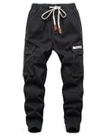 YoungSoul Boys Joggers Pants Casual Drawstring Elastic Slim Fit Kids Cargo Trousers Black 7-8 Years/Size 140