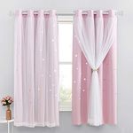 NICETOWN Pink Curtains for Kids 2 in 1 Double Layer Curtain Romantic Star Cutout Blackout Curtain White Sheer Overlay Nursery/Bedroom Decor (2 Panels, W52 x L63, Baby Pink, 4 Tiebacks)