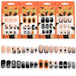 96PCS Halloween Long Press on Nails, Lorvain False Nails for women Skull Pumpkins Fake Nails Halloween Artificial Acrylic Nails with Nail Glue Tab for Home Salon DIY Nail Art Decoration (Square)