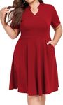 C4D Women Plus Size Fit & Flare Maxi Dresses (PLS002_Red_2XL)