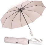 Evolluxi® Inverted Umbrella with Carabiner Clip Handle, Automatic Large Reverse Umbrellas for Rain and Sun with Reflective Strip,10 Ribs Windproof Travel Compact Umbrella for Men Women (CREAM)