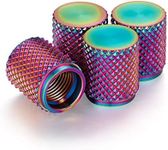 STEEL HAWK Tire Air Valve Caps – Precision CNC Machined Stainless Steel, Extended Knurled Design | Rust, Air Leak & Dust Proof Metal with O-Rubber Seal - Ideal for Vehicles - 4 Pack - Rainbow