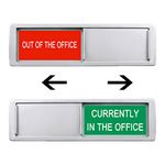 Office Door Sign,Out of the office Currently in The Office for Door Sign,Easy To Read Non-Scratch Magnetic Slider Door Indicator Sign (7'' x 2'' - Silver)