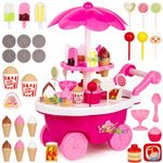 Neel® 39pcs Sweet Cart Shopping Trolley Pretend Play Toy with Moving Tyre Plastic Ice Cream Trolley Pretend Role Play Educational Toy Set Birthday Gift for Girls Return Gift (Multi) Role Play Toy