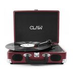 CLAW Stag Portable Vinyl Record Player Turntable with Built-in Stereo Speakers (Wine Red)