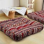 HIGOGOGO Boho Large Floor Cushion, Square Cotton Linen Meditation Pillow, Floor Gaming Seat, Yoga Pillow, Japanese Tatami Mat for Indoor Outdoor Garden Decor (Stripe Red, 50x50 cm)